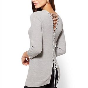 LACE-UP BACK PULLOVER SWEATER